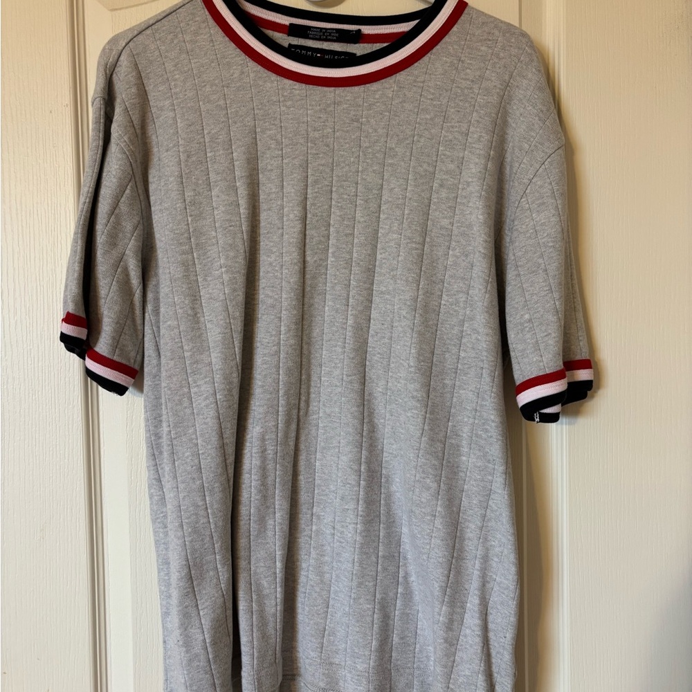 Tommy Hilfiger Gray Short Sleeve Tee with Striped Trim